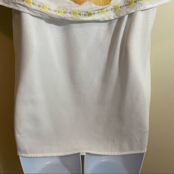 Off Shoulder Lemon Embroidered Cross Stitch Pullover Blouse White Sz M - Picture 13 of 15